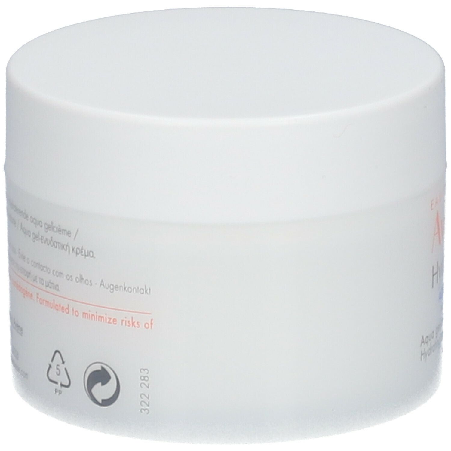 Retro del vaso di crema. Testo in francese e italiano. 50 ml.