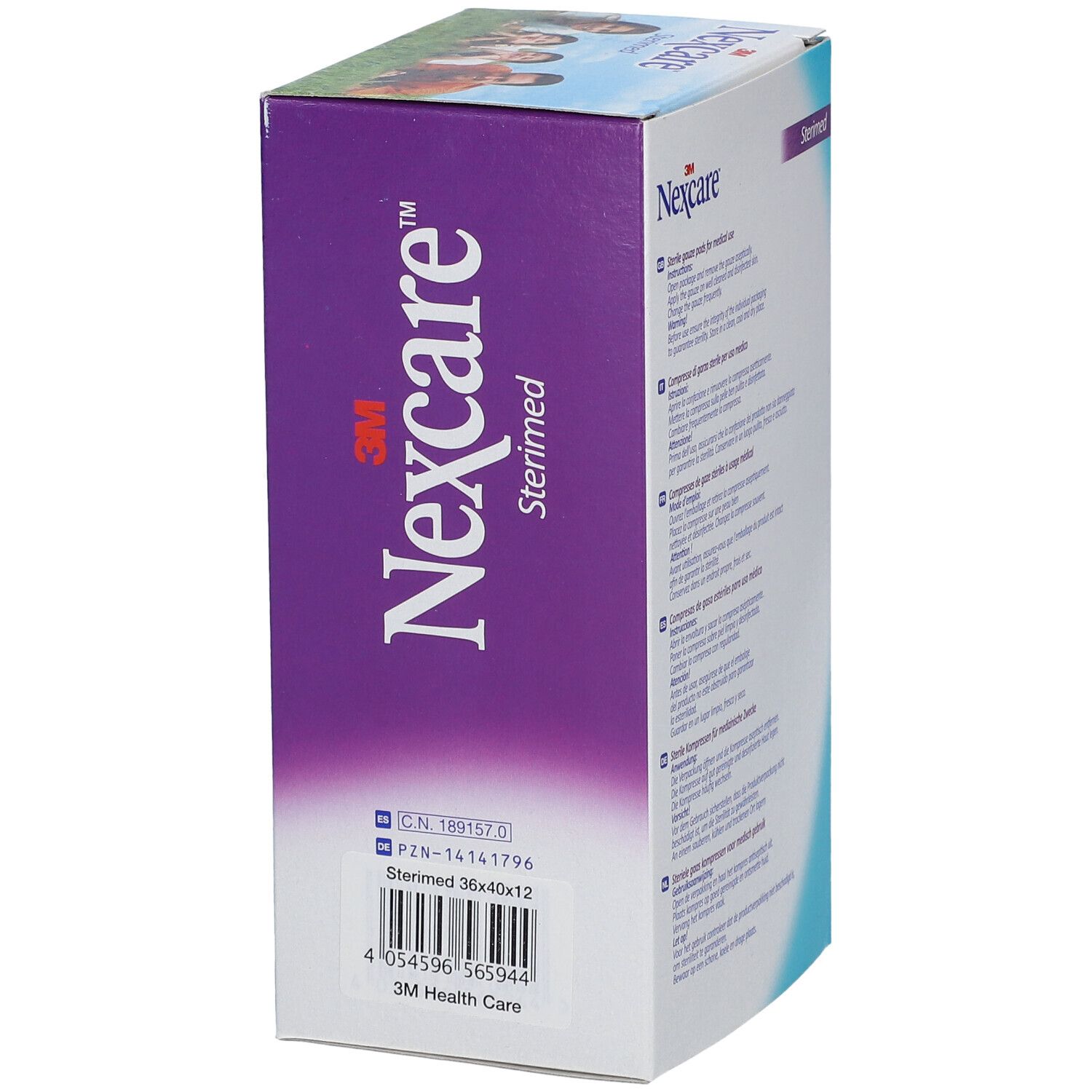 3M Nexcare Sterimed Verpackung. Produktname und Logo. Aufdruck mit Artikelnummer und Größenangabe 36x40cm.