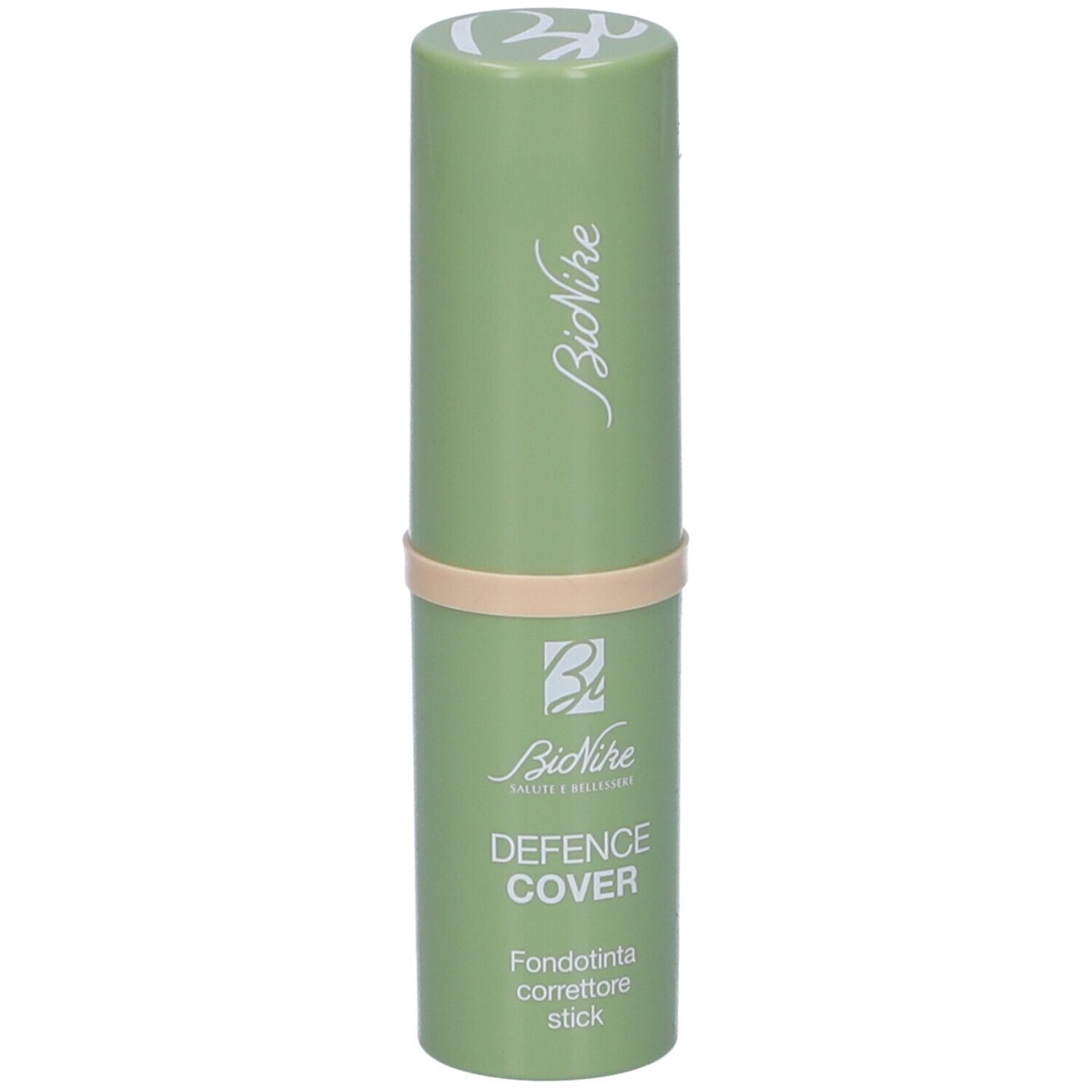 Stick verde con linea beige. Scritta: Bionike, DEFENCE COVER, Fondotinta correttore stick.