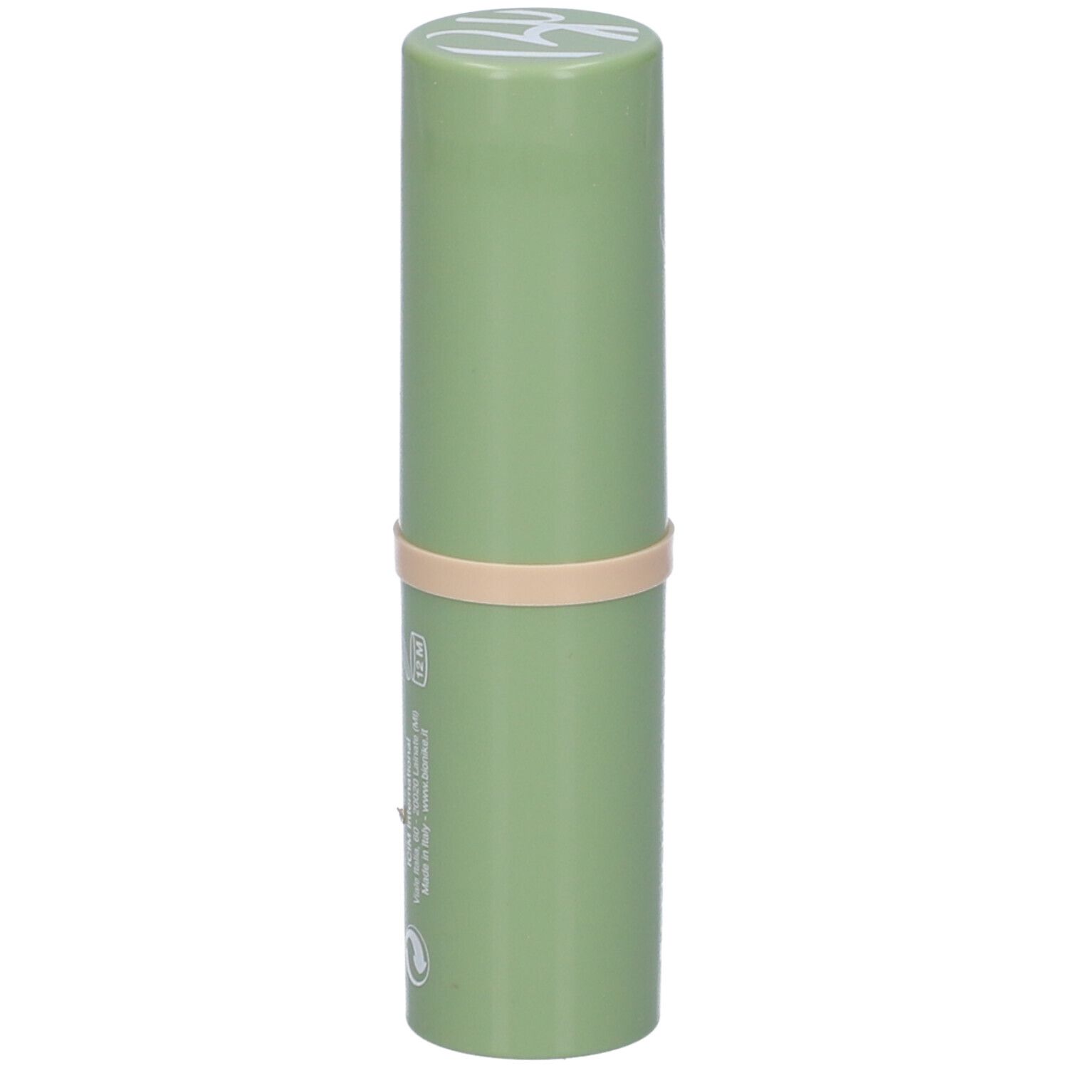 Stick verde con fascia beige. Marchio Bionike. Scritta: DEFENCE COVER, Fondotinta correttore stick.