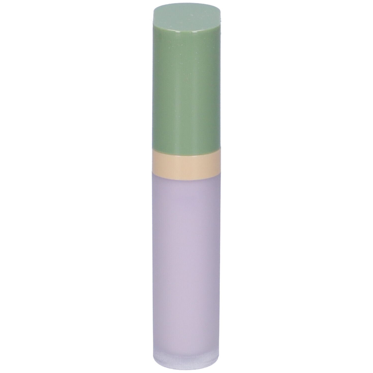 Flacone cilindrico con tappo verde e contenuto lilla. Scritta non visibile.