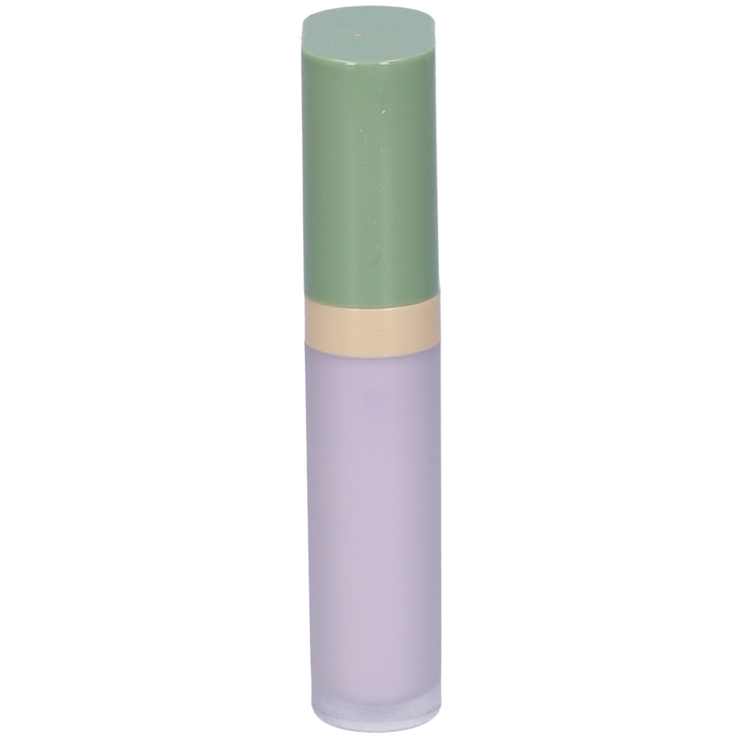 Flacone cilindrico con tappo verde e contenuto lilla. Scritta non visibile.