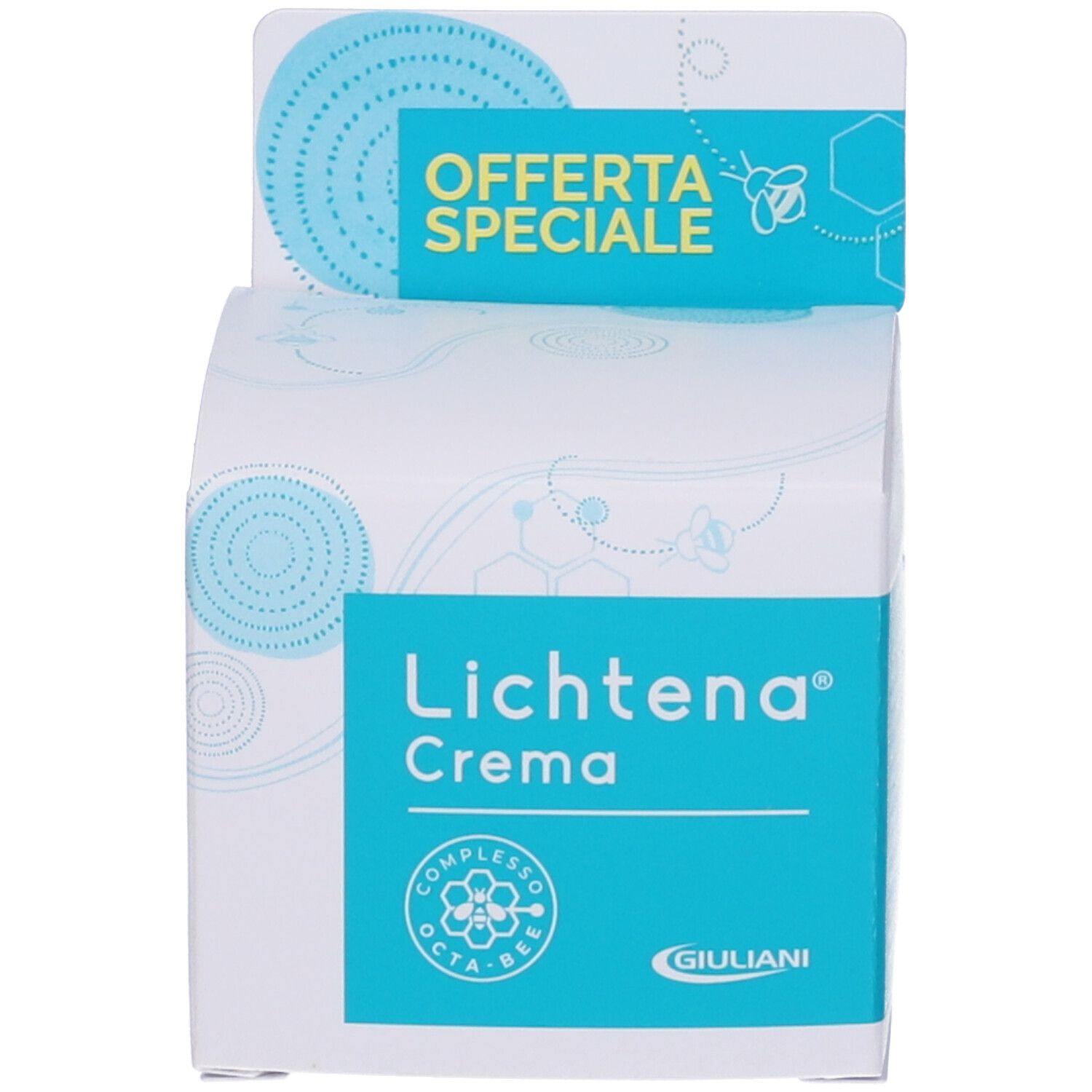 Confezione con "Lichtena Crema". Logo e scritta "Giuliani". Testo aggiuntivo: "OFFERTA SPECIALE".