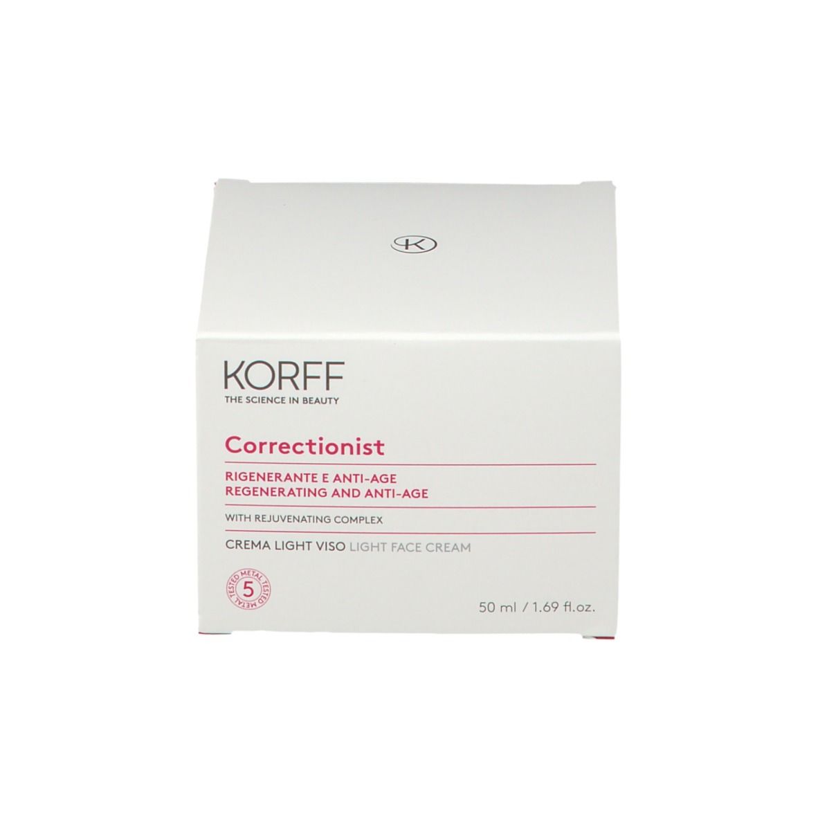 Crema KORFF Correctionist. Vasetto nero e confezione.