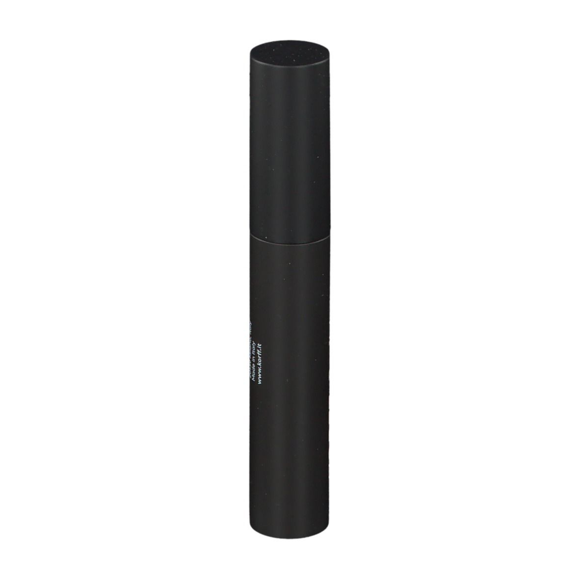 Schwarze Mascara-Tube. Rückseite mit Text.