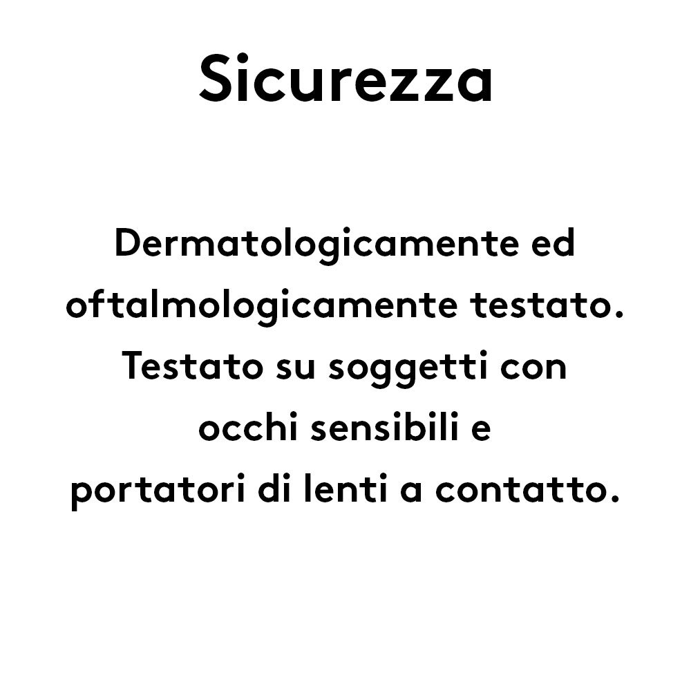 Text: Dermatologisch und augenärztlich getestet. Getestet für empfindliche Augen und Kontaktlinsenträger.