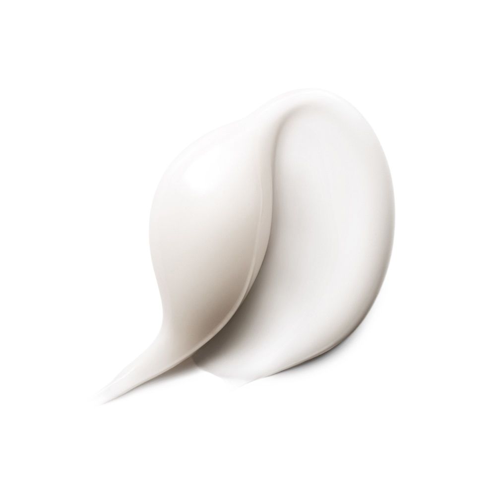 Campione di crema bianca su sfondo bianco. Forma: a goccia.