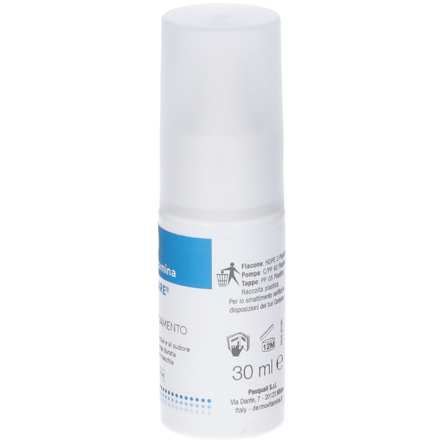 Dermovitamina Filmocare Spray: Flasche mit Etikett, das Informationen über die Zusammensetzung und Anwendung enthält.
