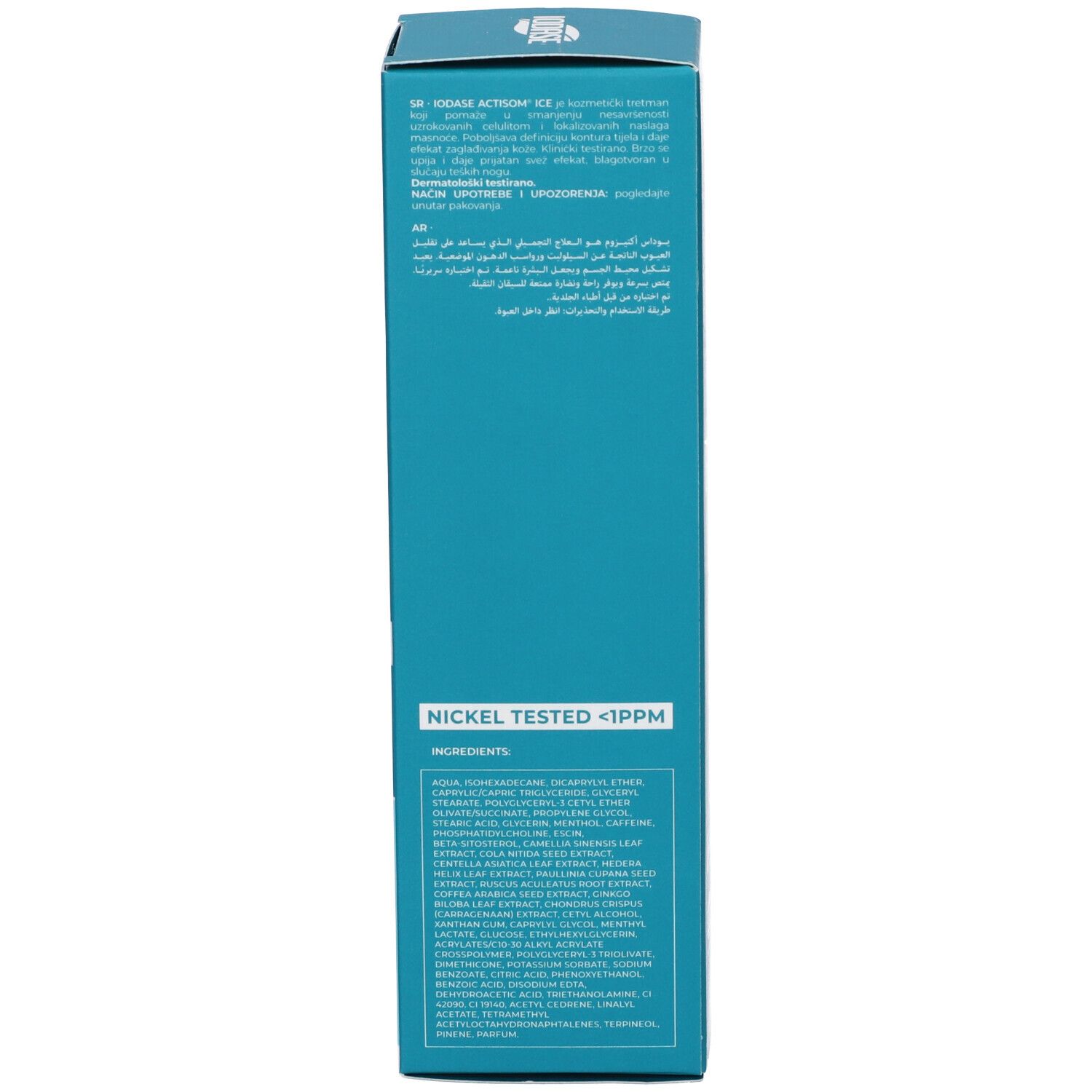 Verpackung mit Produktinformationen und Inhaltsstoffen. Nickelgeprüft.
