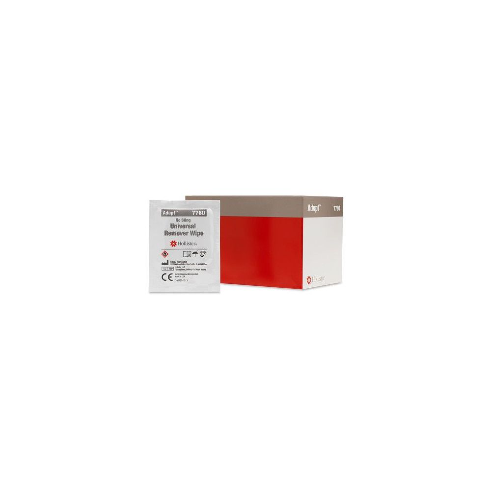 Scatola di salviette Adapt. Bianco, rosso e grigio. Scritte: Adapt, 7760, Universal Remover Wipes.