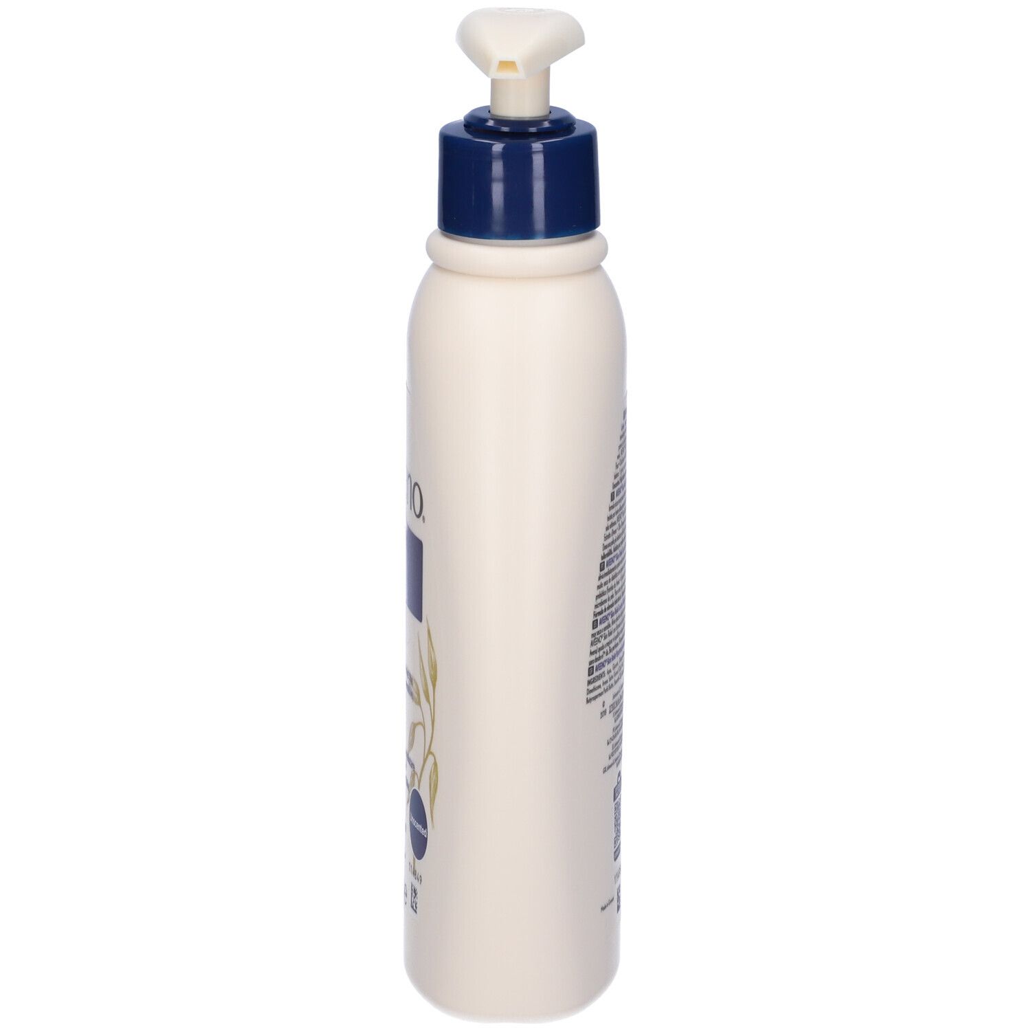 Vista laterale del flacone Aveeno Skin Relief Lotion con dosatore a pompa.
