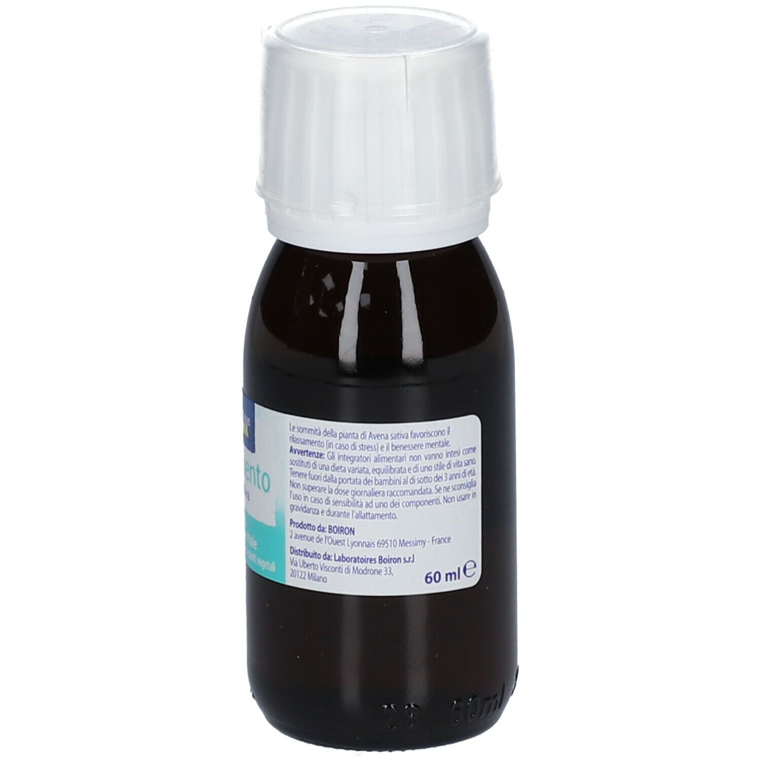 Braune Flasche mit weißem Deckel. Etikett mit Produktinformationen und Volumenangabe 60 ml. Marke BOIRON® nicht sichtbar.