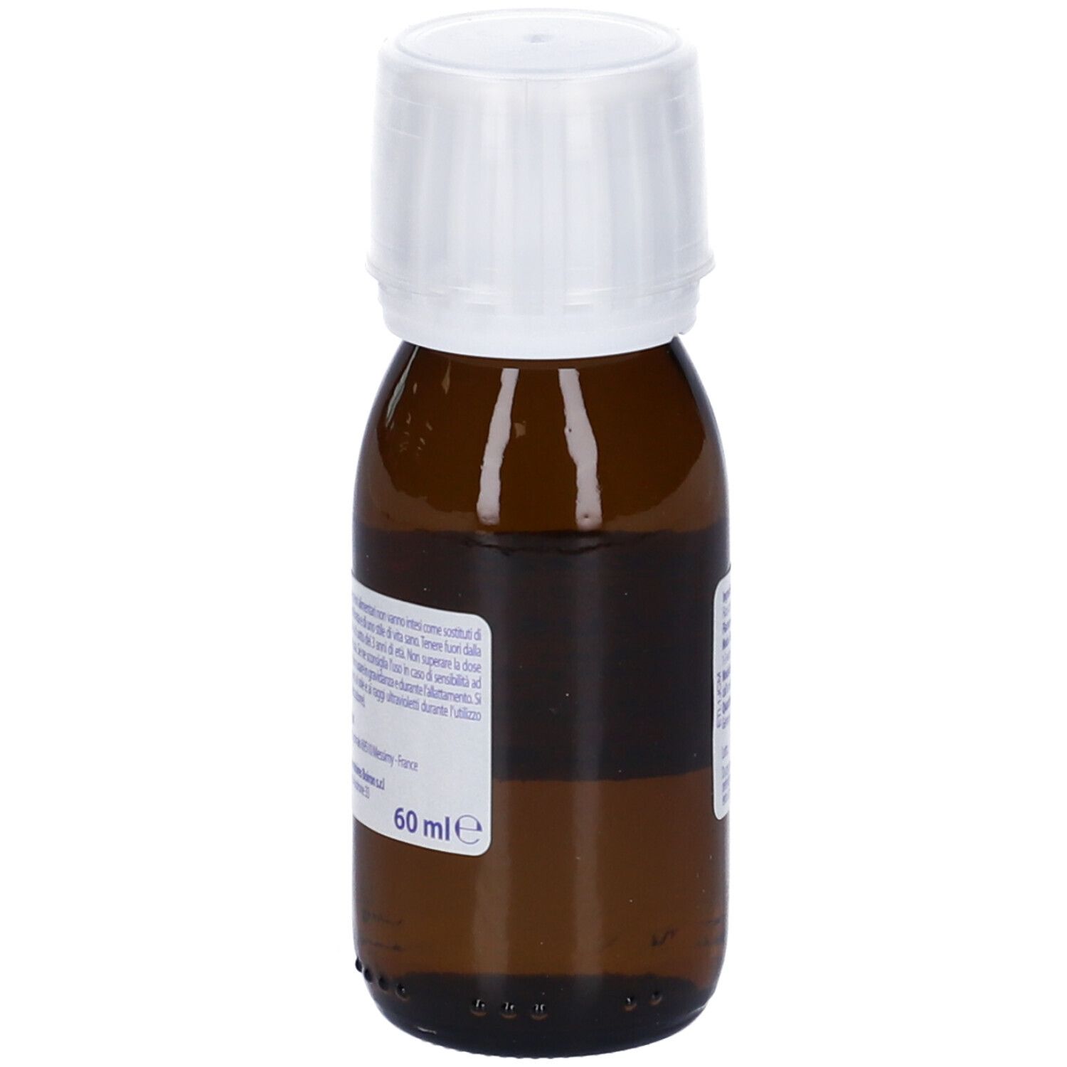 Flacone di vetro marrone con tappo bianco. Etichetta 'Ficus carica Gemme'. Marchio BOIRON® e 'Estratti di piante'.
