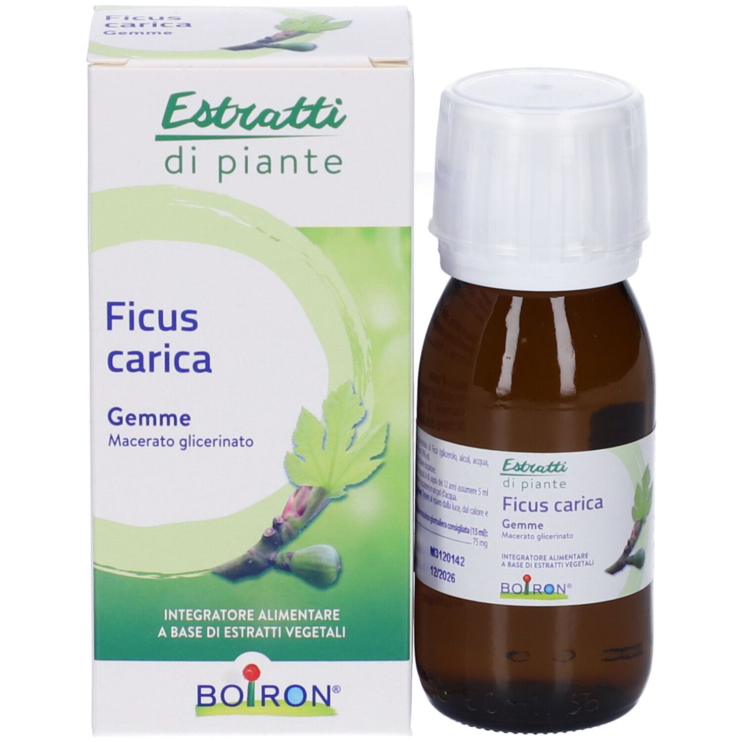 Flacone e confezione. BOIRON® Ficus carica Gemme, Macerato glicerinato. 'Estratti di piante'.