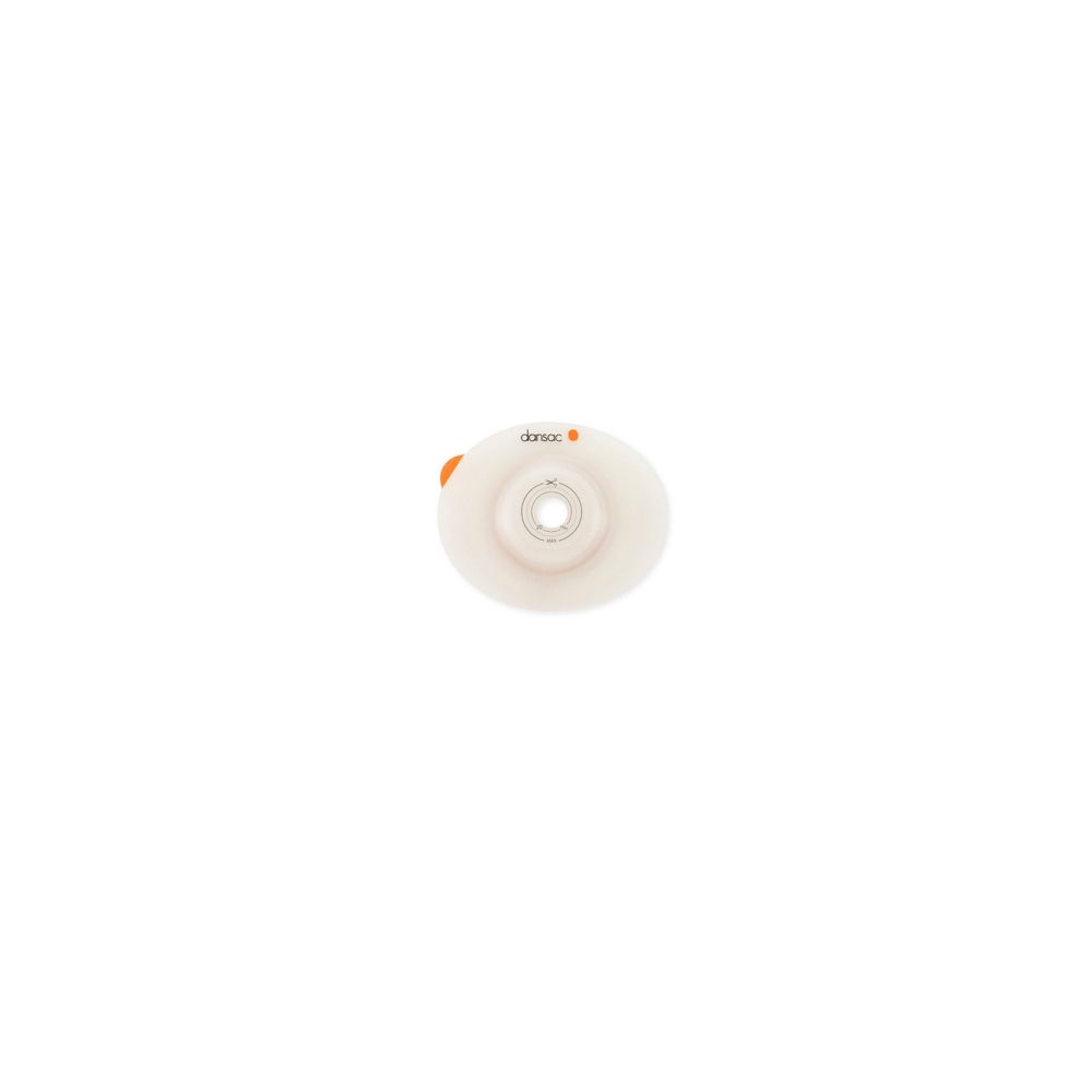 Dispositivo medico. Prodotto ovale color crema con apertura centrale. Accento arancione. Scritta: daren.