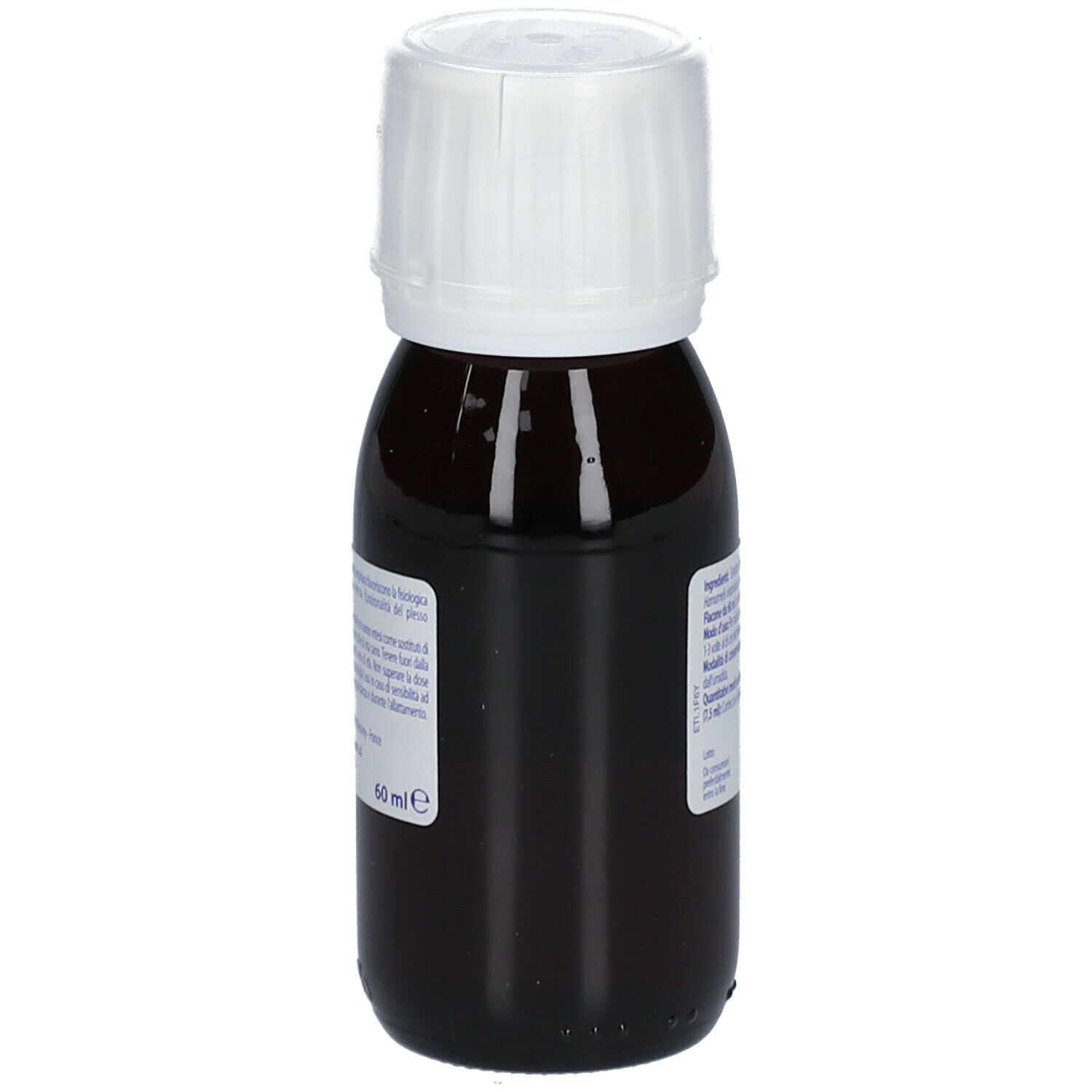 Flacone di vetro marrone con tappo bianco. Scritta: BOIRON® Circolazione Hamamelis virginiana.