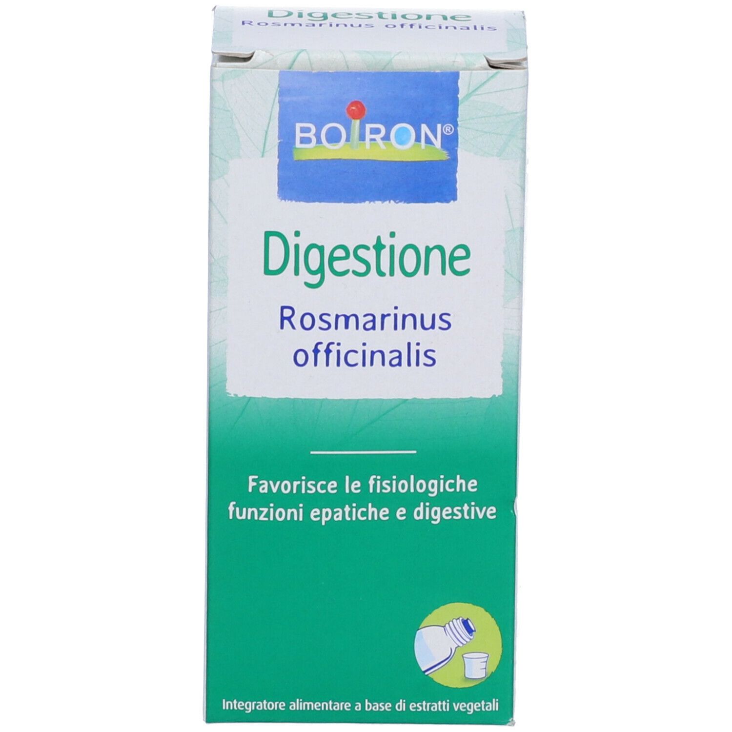 Confezione in cartone con nome del prodotto e marchio BOIRON®. Contiene un'illustrazione.