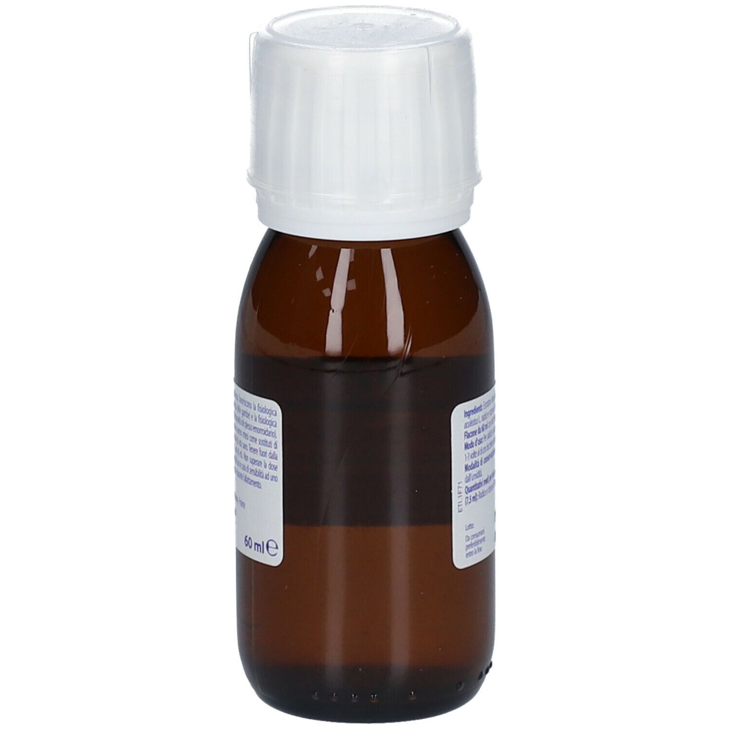Flacone di vetro marrone con tappo bianco. Scritta: BOIRON Microcircolo. Etichetta con ingredienti.