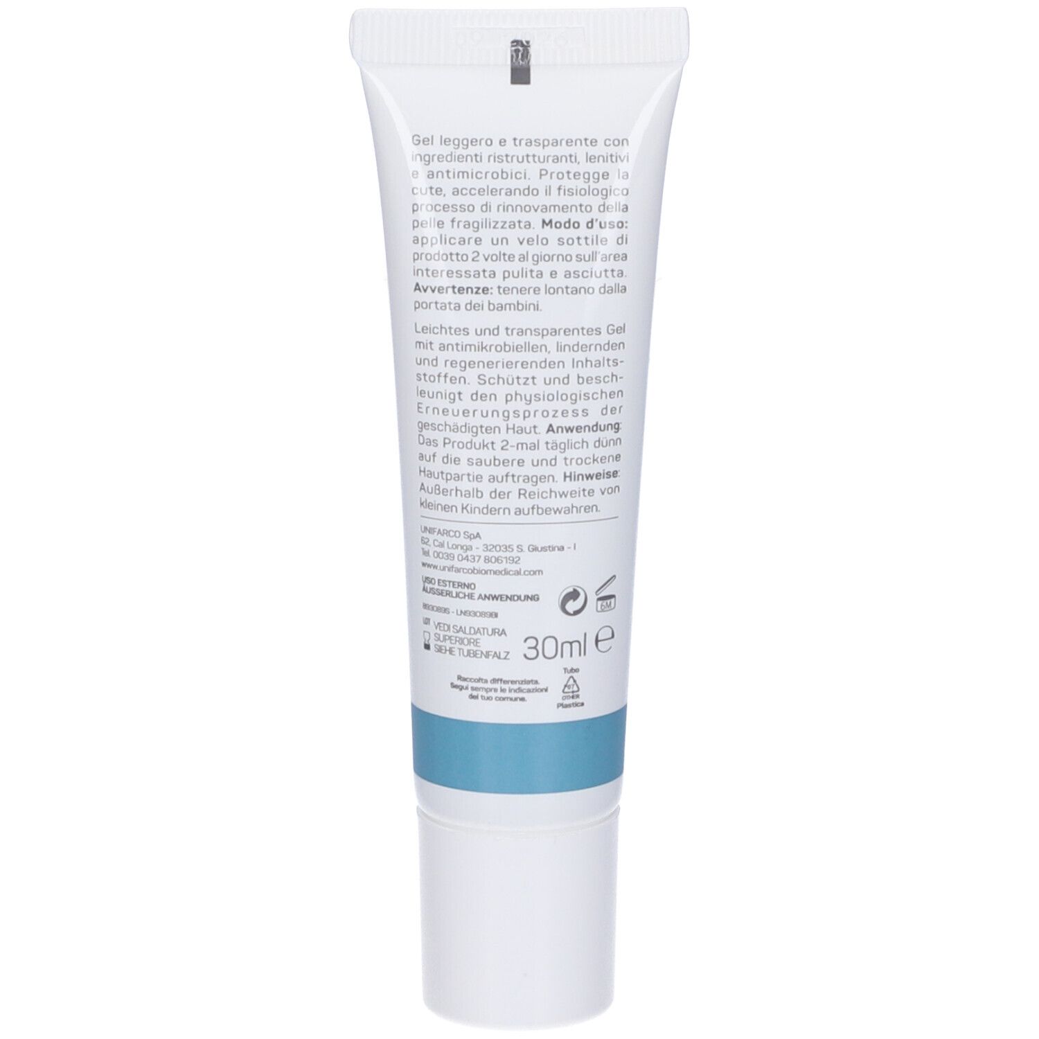Retro del tubo Ceramol Ag GEL. Contiene informazioni sugli ingredienti e l'uso in diverse lingue.