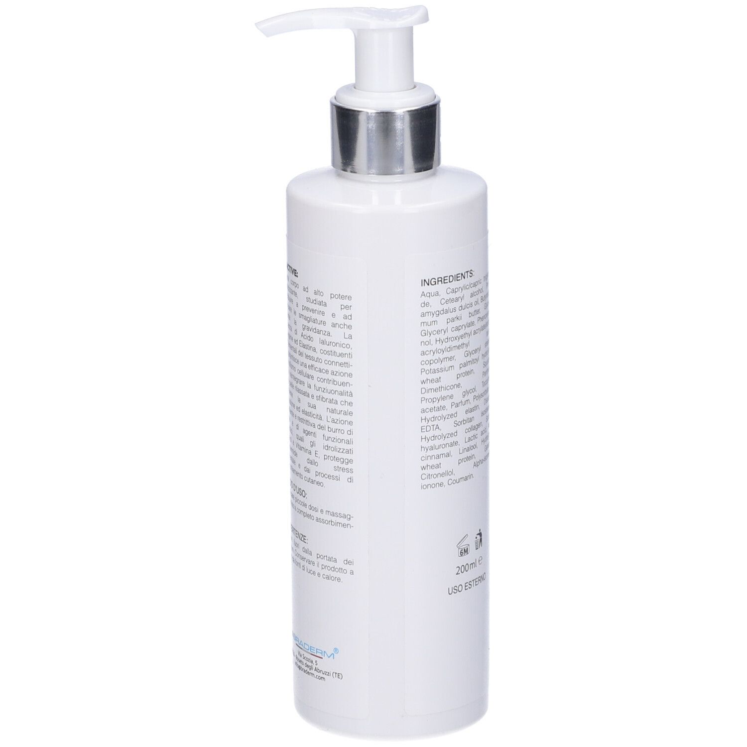 Flacone bianco con dosatore. Testo: Elactive, Braderm. Contiene informazioni per l'uso.