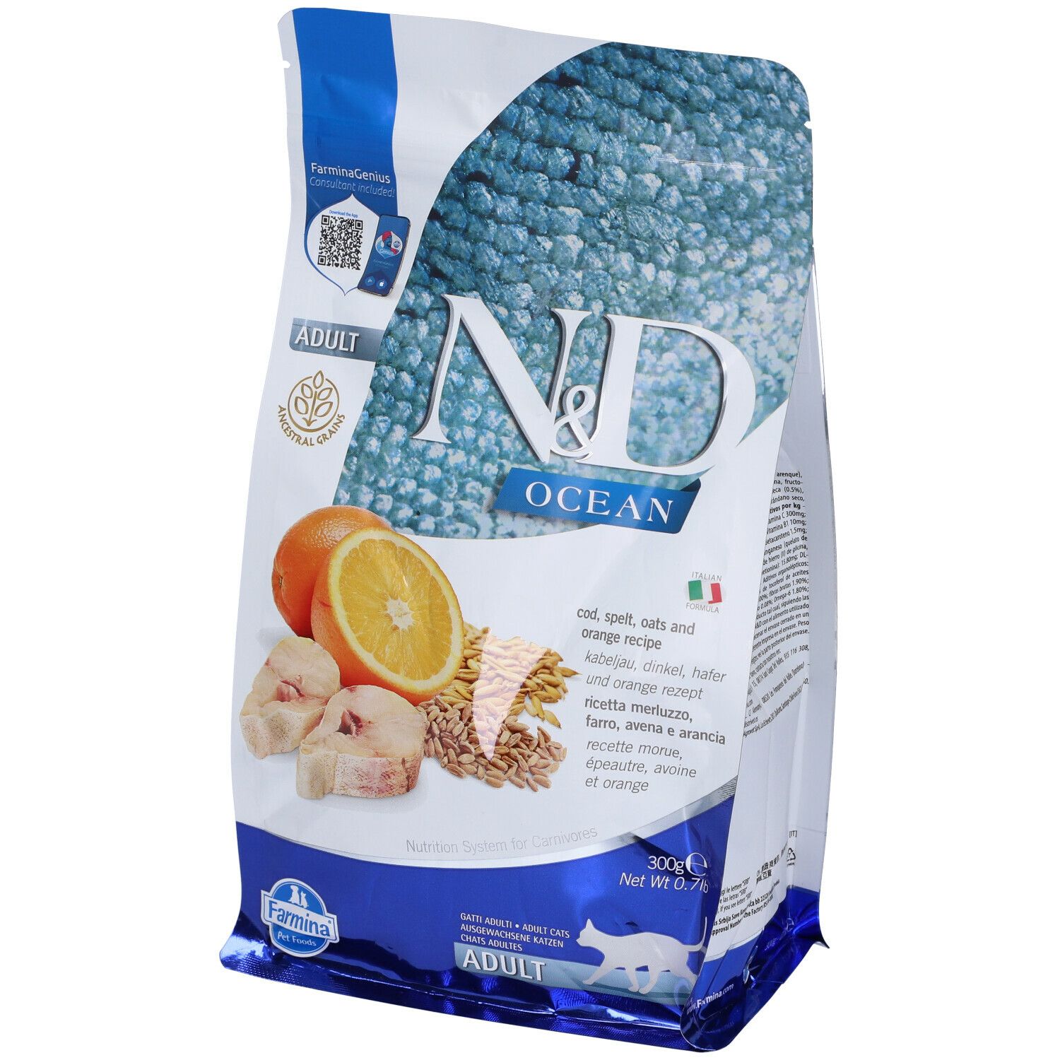 Trockenfutter Farmina N&D Ocean - Kabeljau, Dinkel, Hafer & Orange - Katze Adult