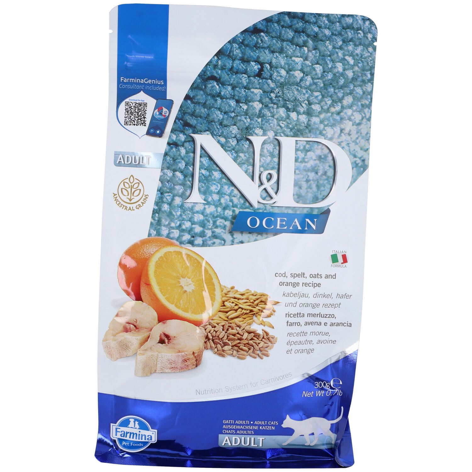 Trockenfutter Farmina N&D Ocean - Kabeljau, Dinkel, Hafer & Orange - Katze Adult