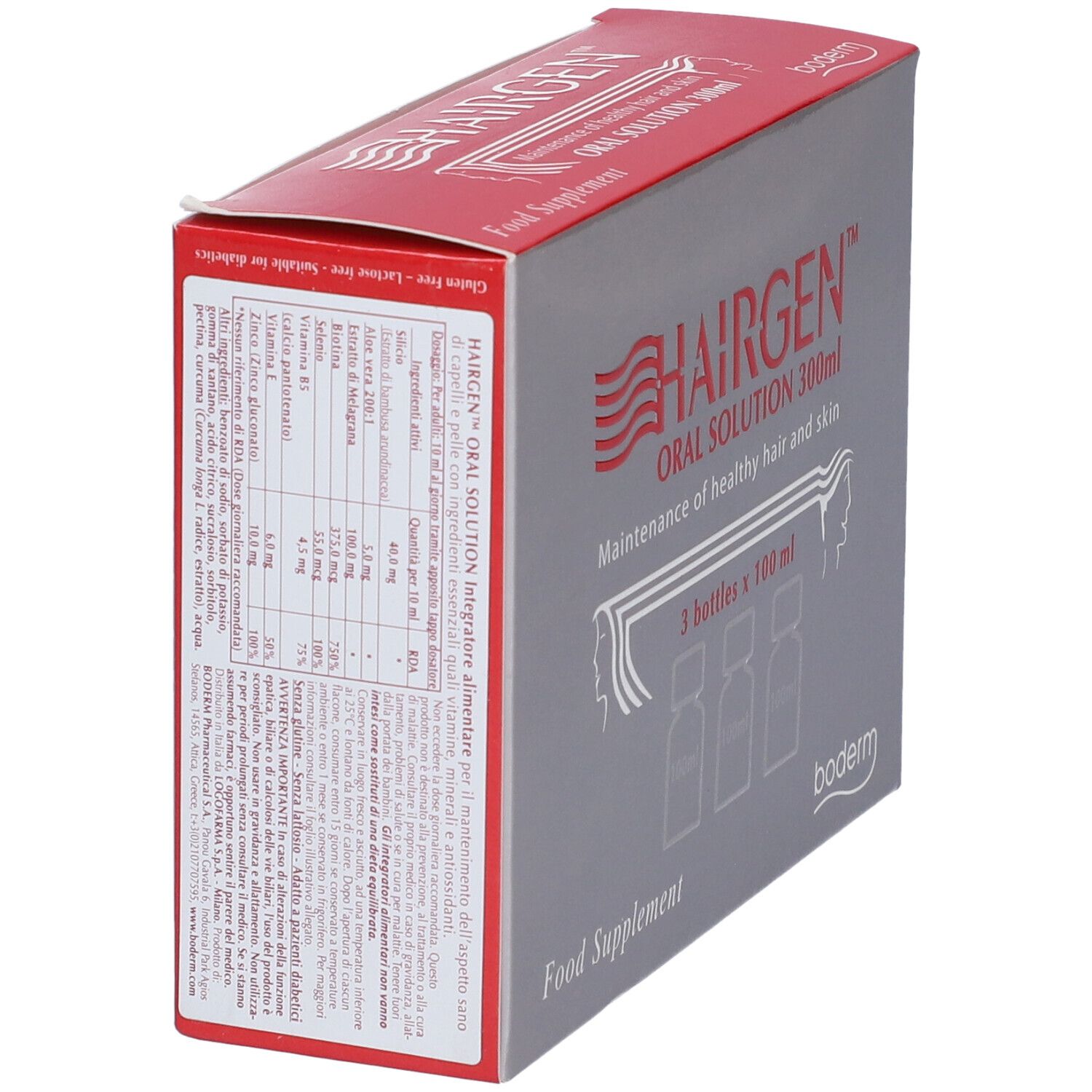 Packung mit 3 Flaschen Hairgen Oral Solution, je 100 ml. Für gesundes Haar und Haut.