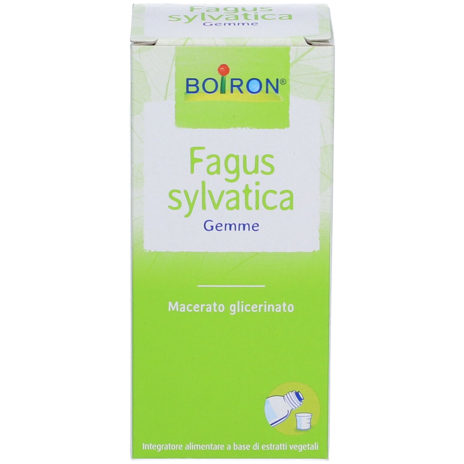 Confezione del prodotto verde con testo bianco. Marchio BOIRON®. Nome del prodotto e informazioni sulla confezione.