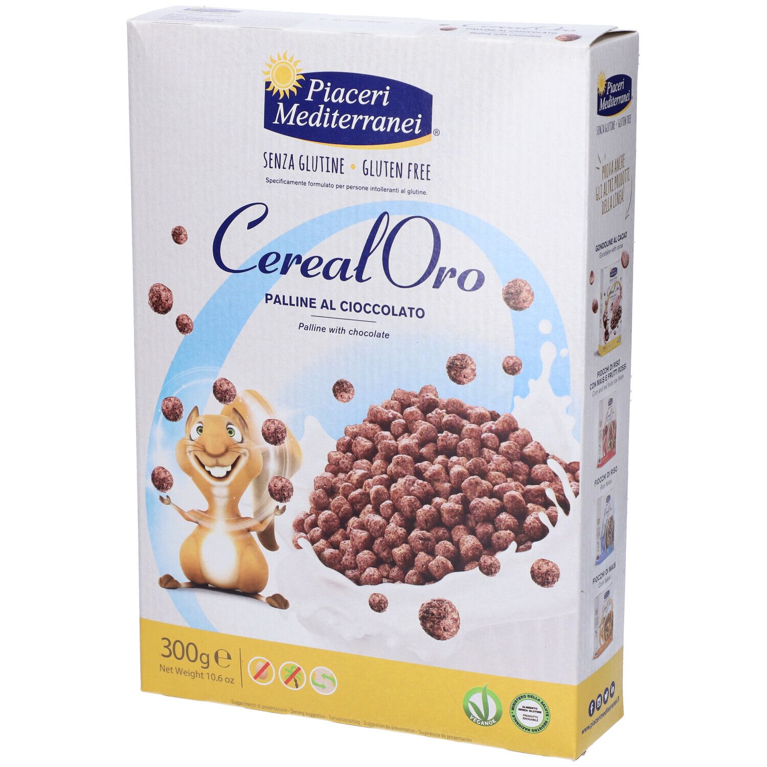 Confezione di Cerealoro, palline al cioccolato. Marchio Piaceri Mediterranei. Senza glutine. 300g.
