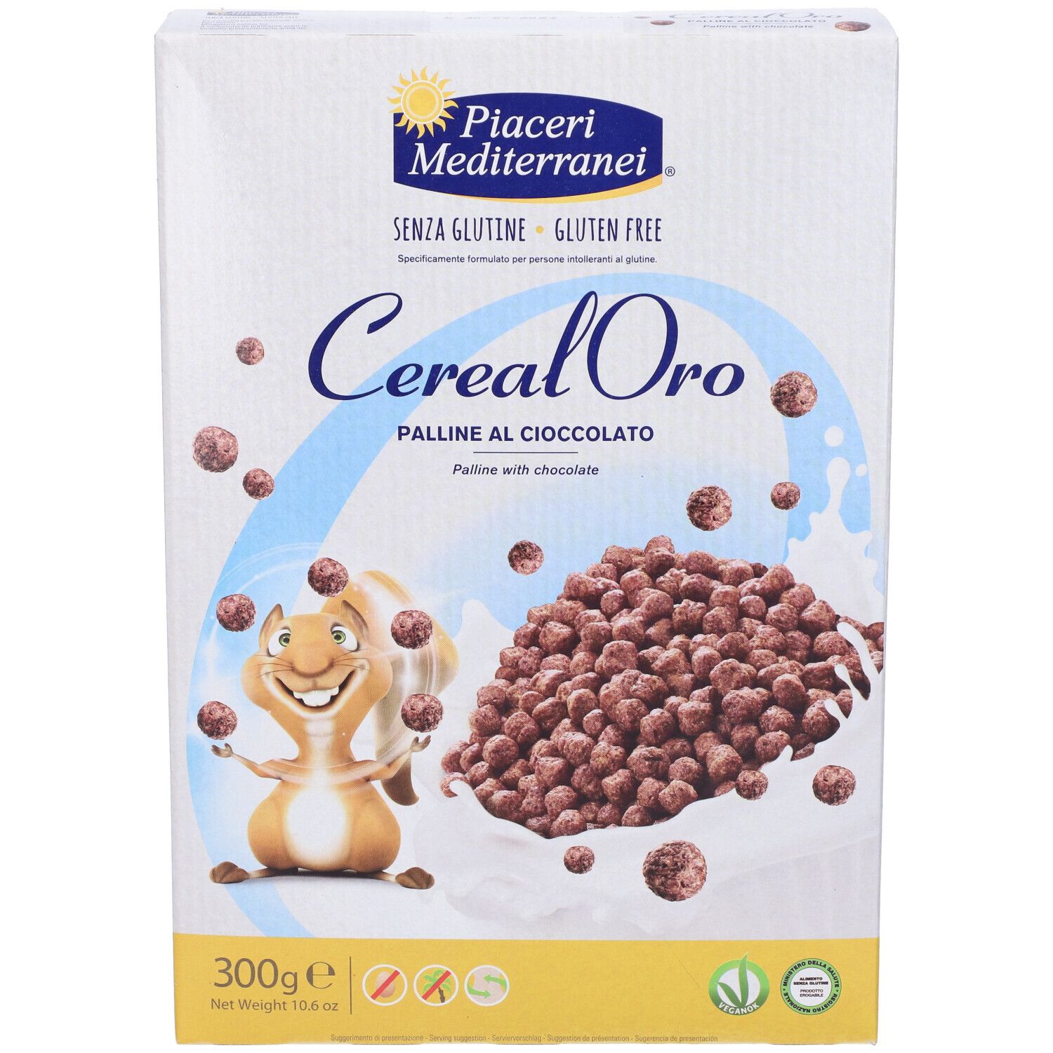 Confezione di Cerealoro, palline al cioccolato. Marchio Piaceri Mediterranei. Senza glutine. 300g.