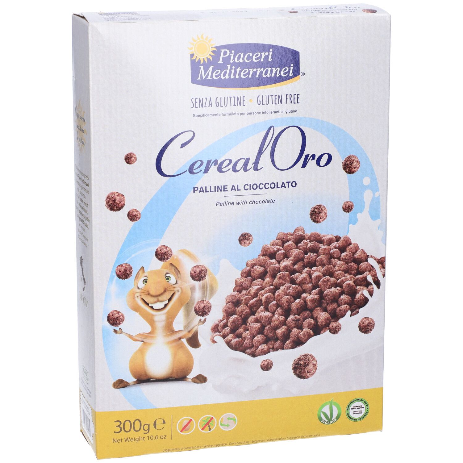 Confezione di Cerealoro, palline al cioccolato. Marchio Piaceri Mediterranei. Senza glutine. 300g.