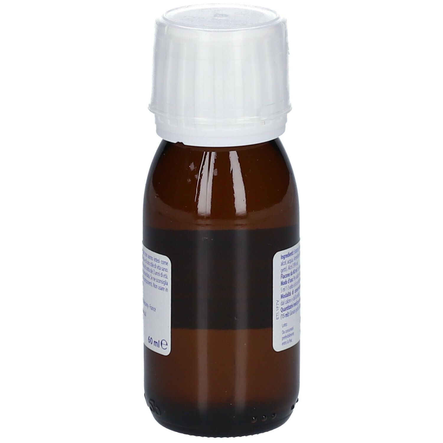 Flacone di vetro marrone con tappo bianco. Etichetta con informazioni sul prodotto. BOIRON Ampelopsis weitchii. Macerato glicerinato. 60 ml.