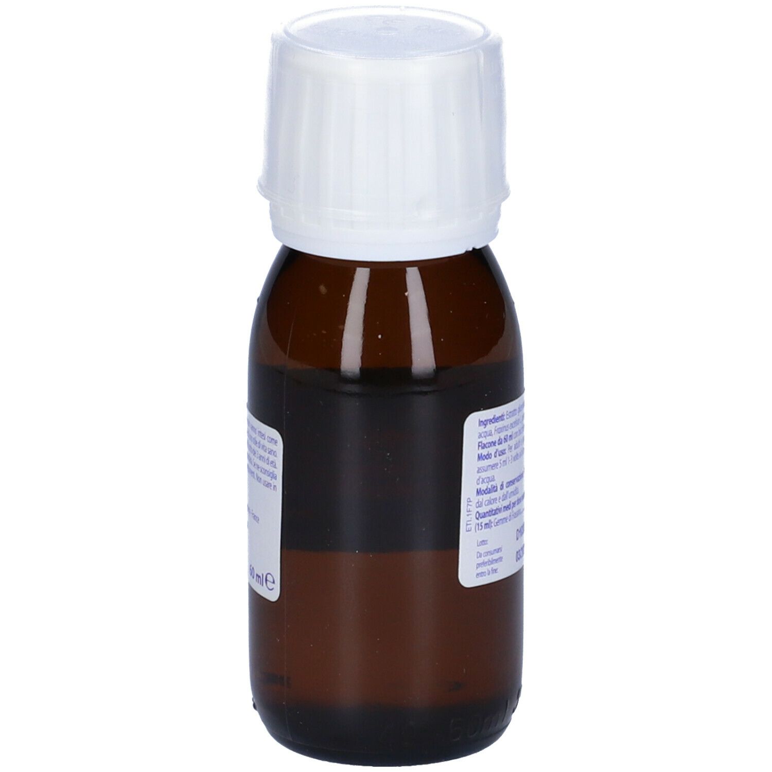 Flacone di vetro marrone con tappo bianco. L'etichetta indica BOIRON Fraxinus excelsior Gemme.