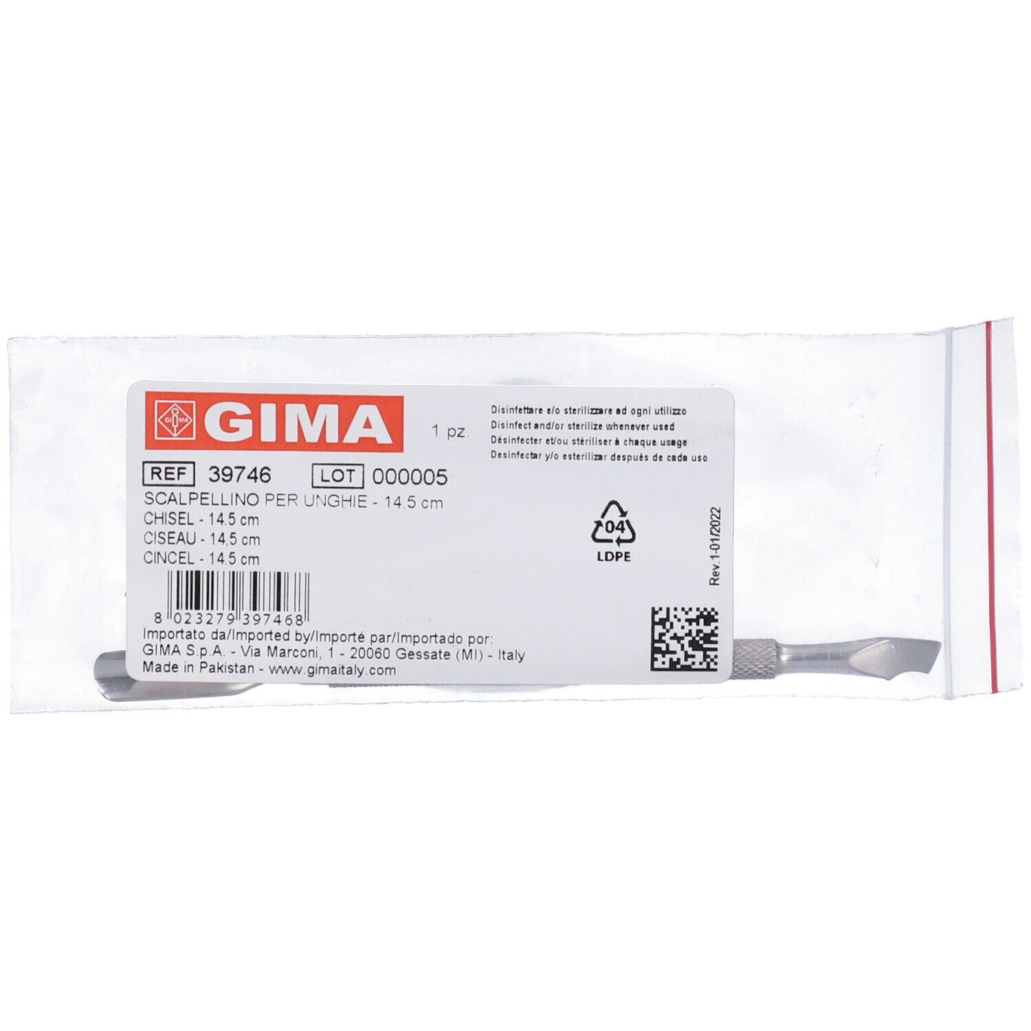 GIMA Scalpellino Per Unghie - 14,5 Cm