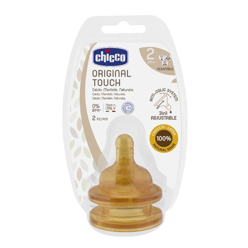 Tettarelle Chicco Original Touch, confezione da 2, in blister. In caucciù naturale. Sistema anti-colica e regolazione 3 in 1.