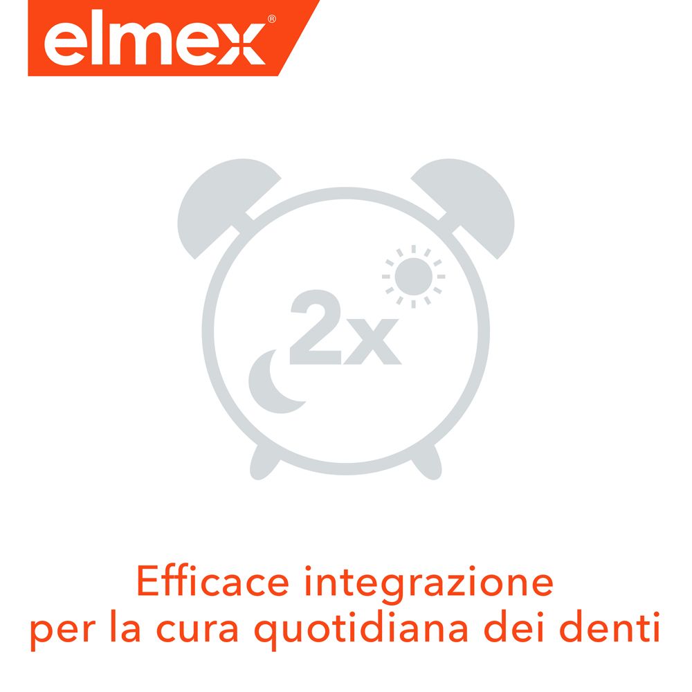 Simbolo: Orologio con sole e luna. Testo: Integrazione efficace per la cura quotidiana dei denti.