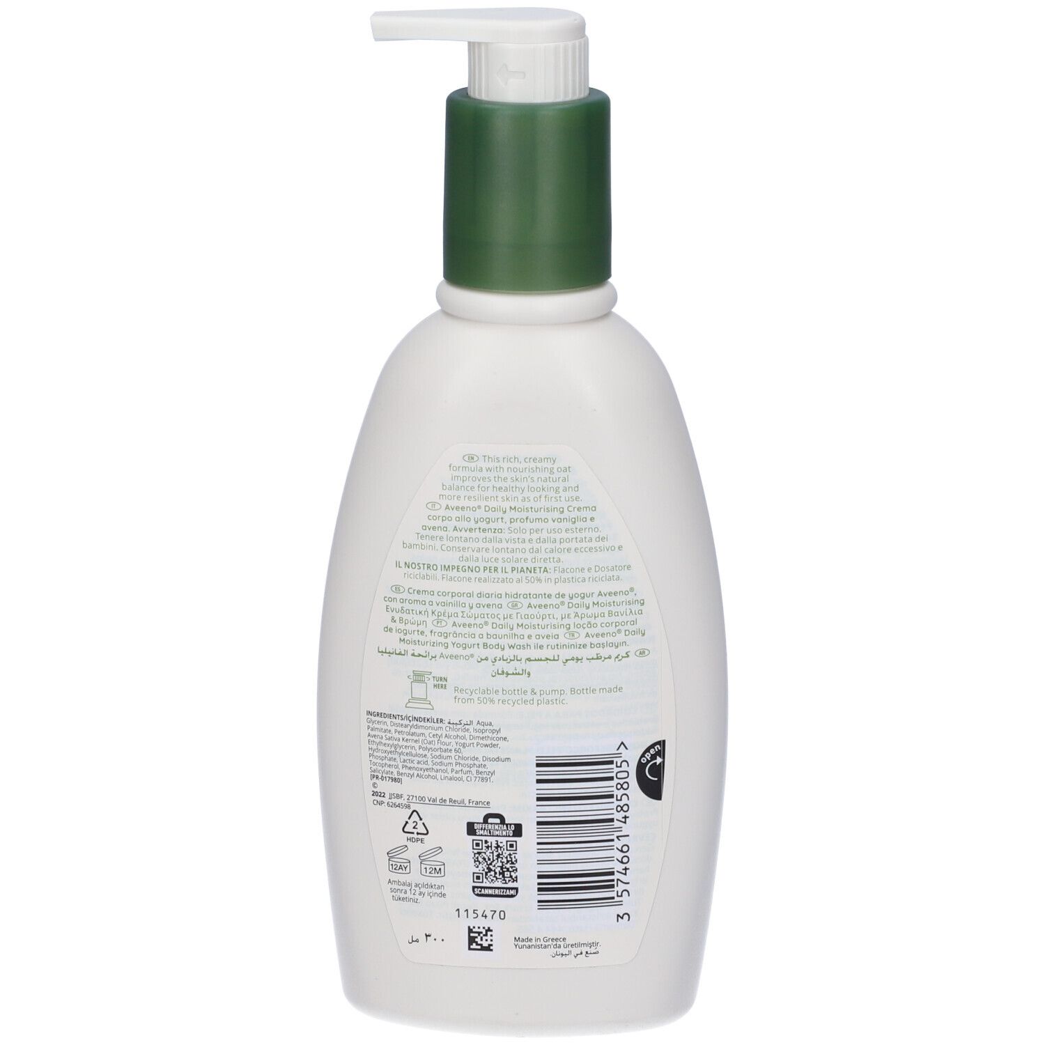 Retro di Aveeno Daily Moisturising Body Cream. Contiene informazioni e ingredienti. 300ml.