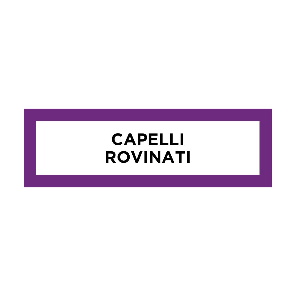 Rettangolo viola con testo bianco: CAPELLI ROVINATI.