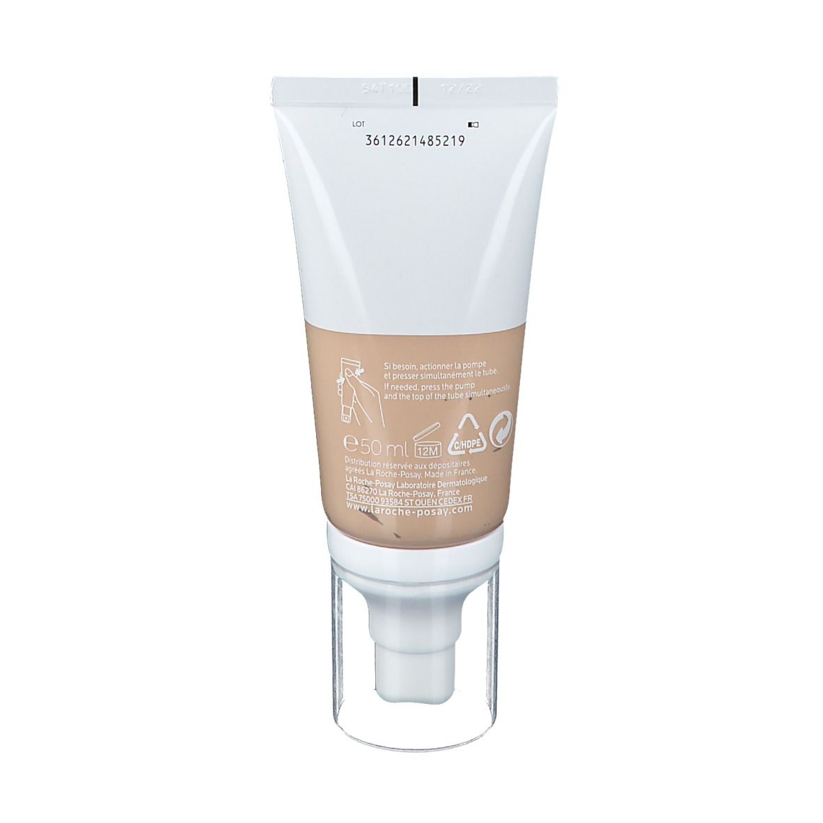 Rückseite der Creme-Tube. Produktinformationen und Inhaltsstoffe. Mit transparentem Verschluss.