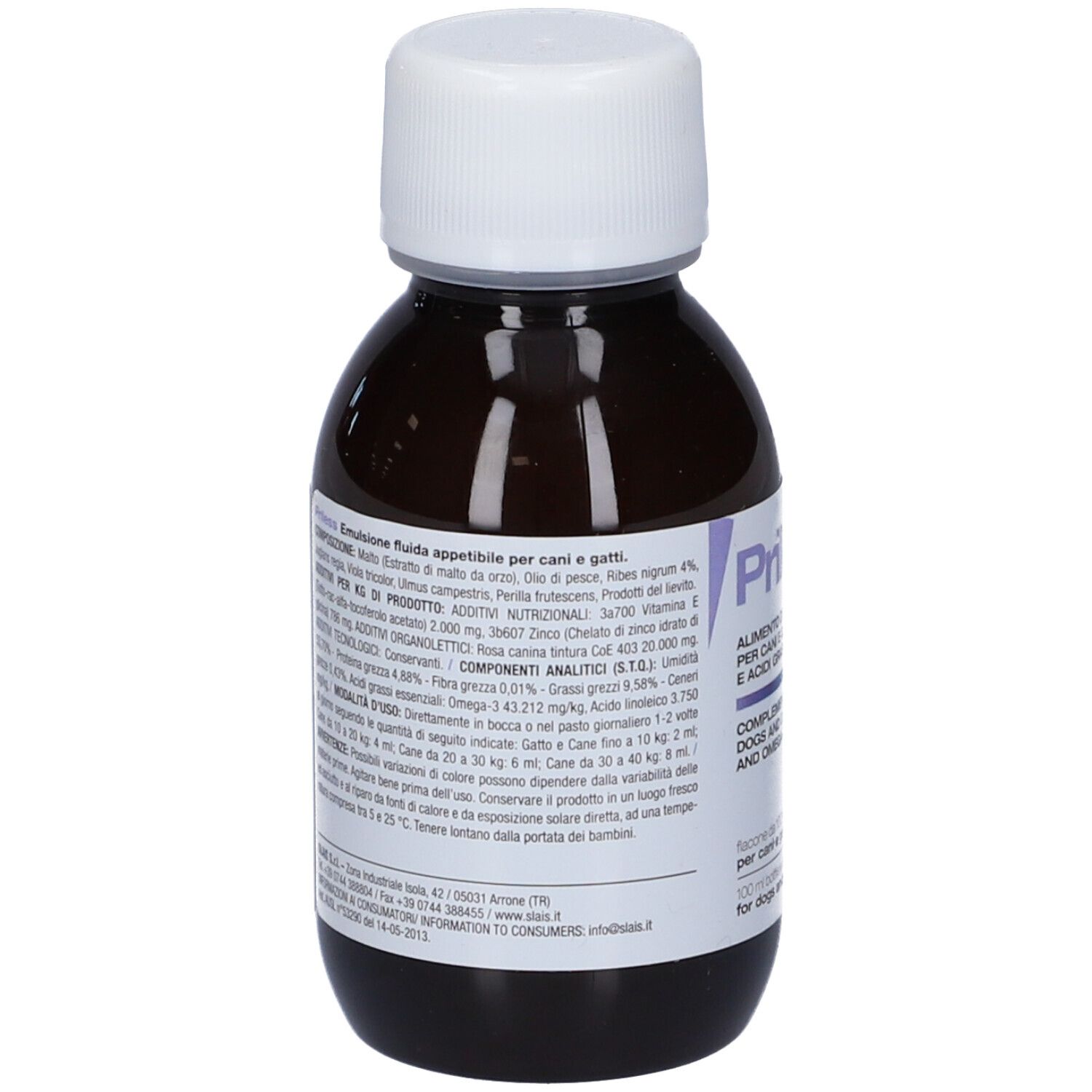 PriLess Ergänzungsfuttermittel für Hunde und Katzen, 100 ml Flasche mit Messspritze.