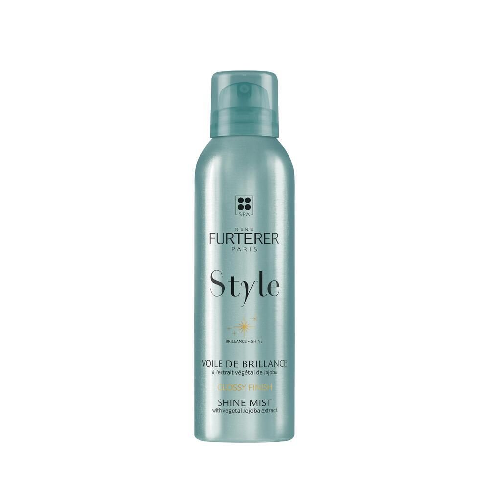 Flacone spray blu. Scritte: FURTERER PARIS, Style, Voile de Brillance, Shine Mist.