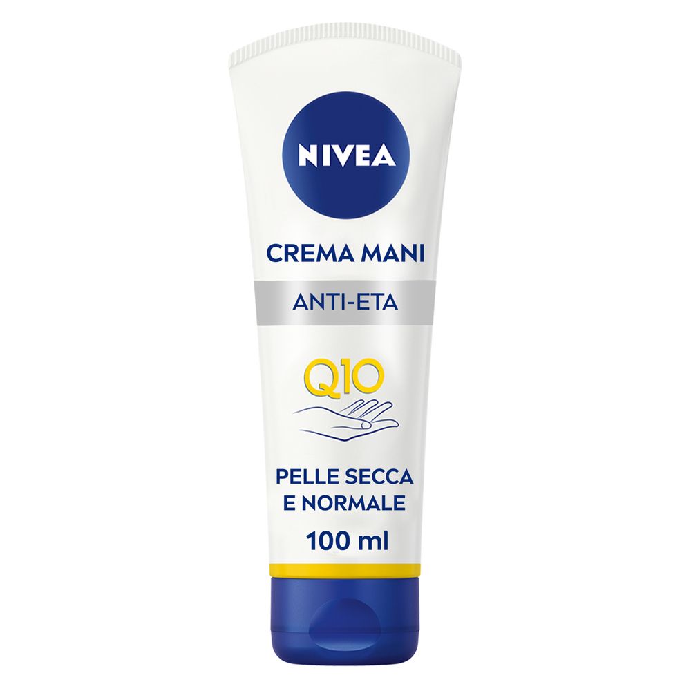 Nivea Q10 Crema Mani 3in1 Anti-Età Q10 100 ml, Crema mani idratante antirughe e antimacchie con Q0