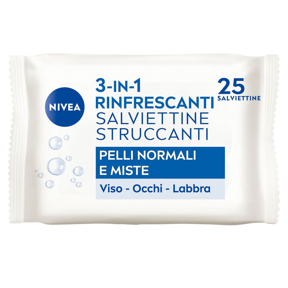 Nivea Salviettine Struccanti 3In1 Rinfrescanti 25 Pezzi, Salviette Struccanti Pelli Normali E Miste 1 Pz