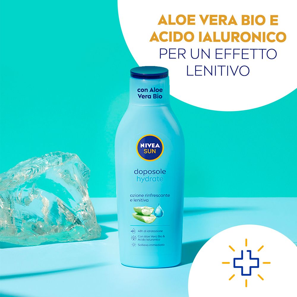 Flacone Nivea Sun Doposole Hydrate con Aloe Vera e acido ialuronico.