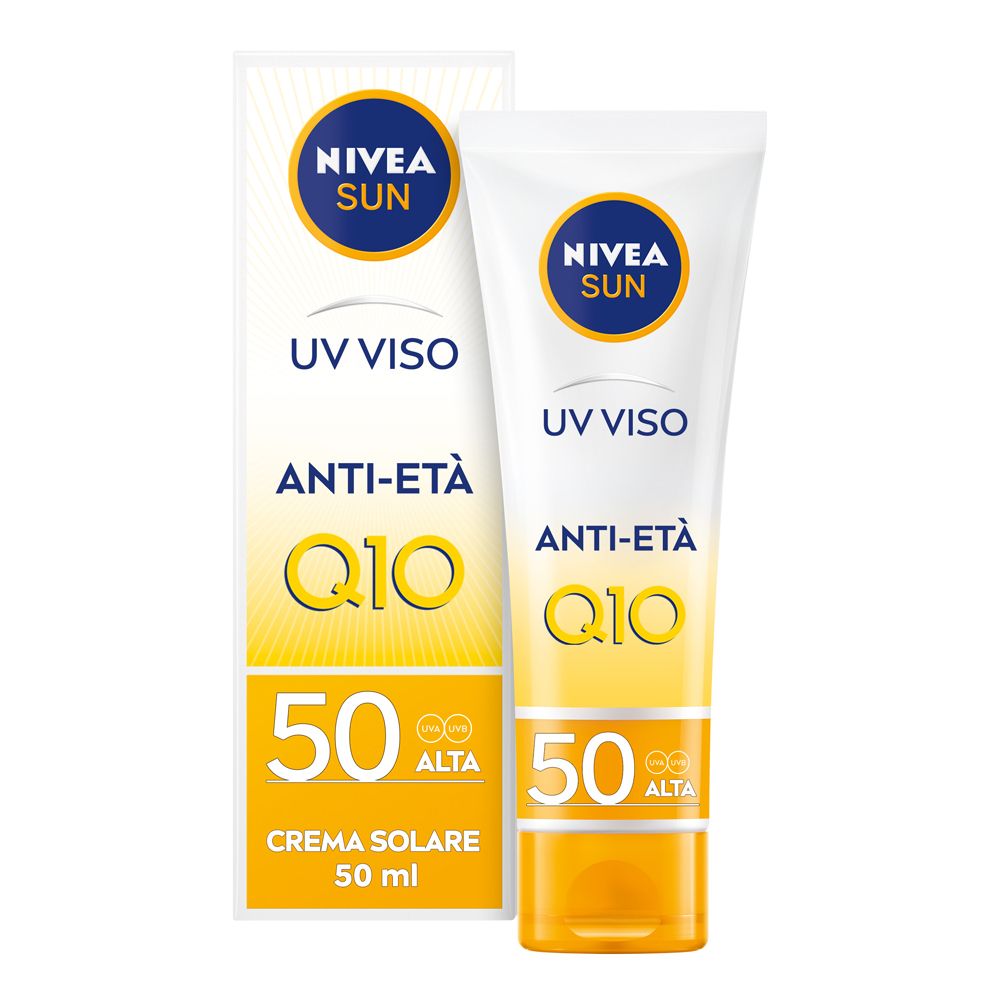Nivea Sun UV Viso Anti-Età FP50 50 ml, Crema solare viso antirughe e antimacchie con Coenzima Q10