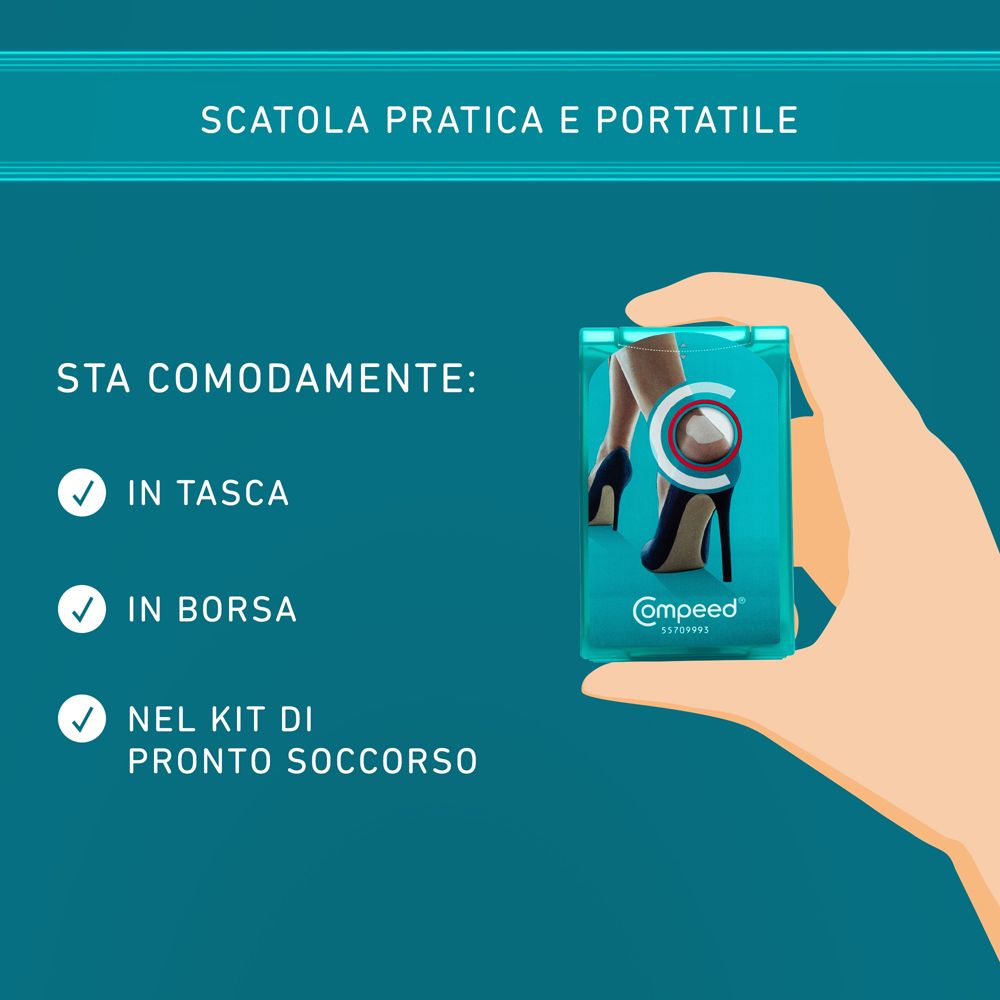 Compeed Blasenpflaster für Fersen, Rückseite der Packung.