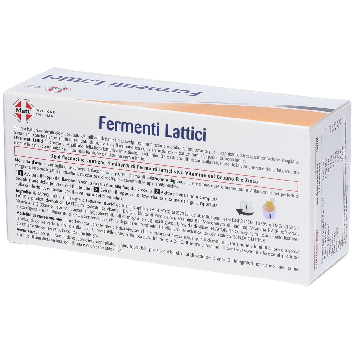 Confezione con testo e informazioni. Marca MATT. 12 flaconcini con tappo dosatore.