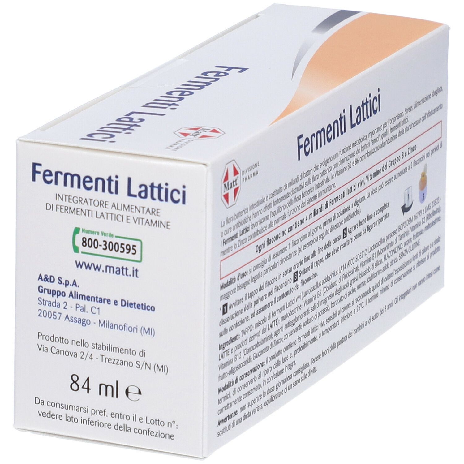 Confezione con testo e contatti. Marca MATT. 84 ml.