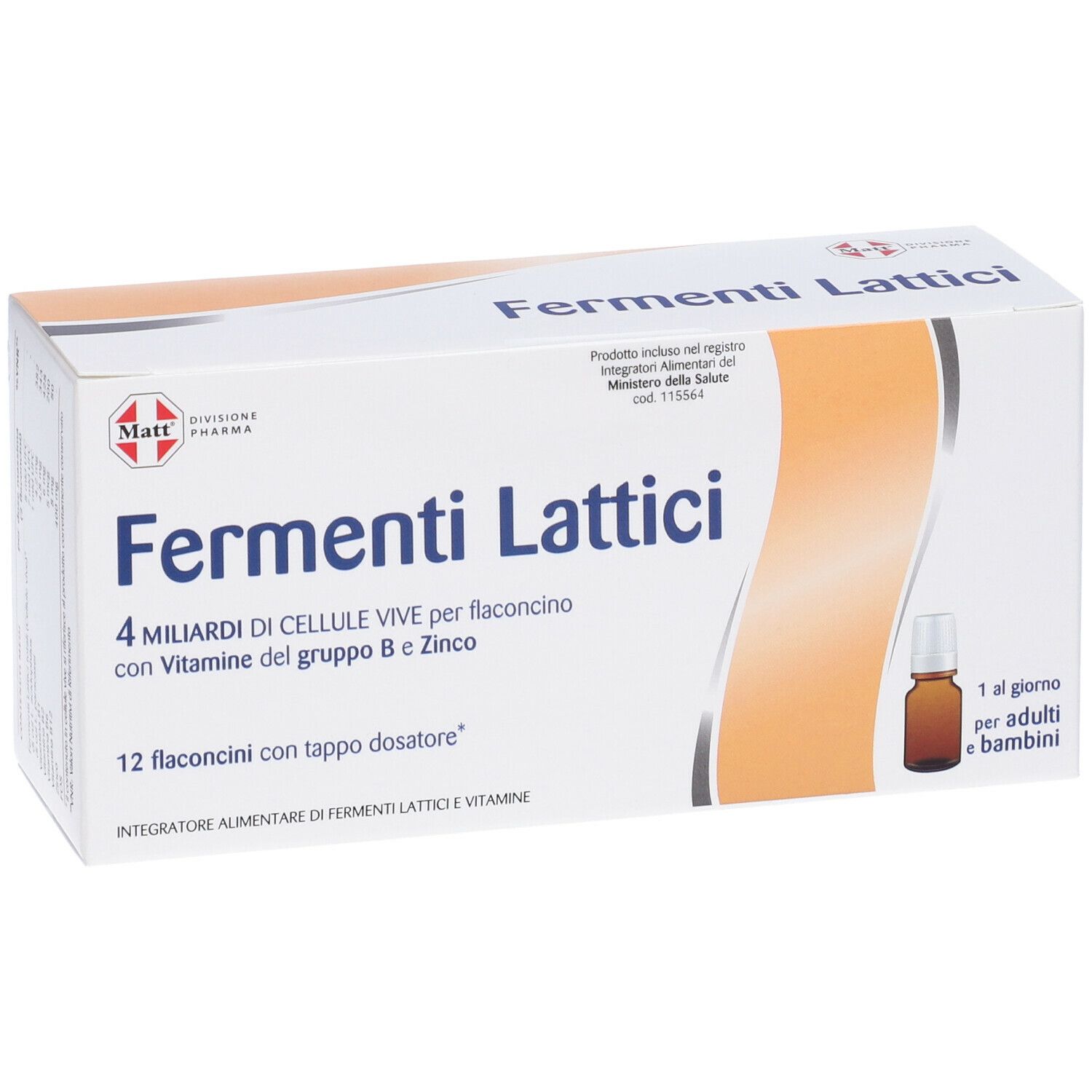 Confezione. Scritta: 4 miliardi di cellule vive, vitamine B e zinco. 12 flaconcini.