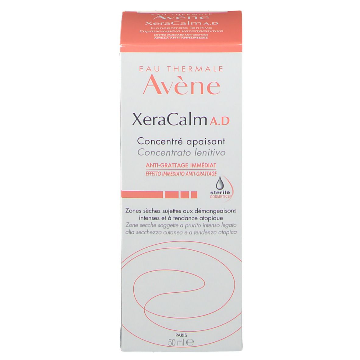 Confezione: scatola. Prodotto: Avène XeraCalm A.D. Concentrato lenitivo. 50ml.